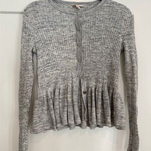 Rebecca Taylor Gray Ribbed Button-Down Sweater